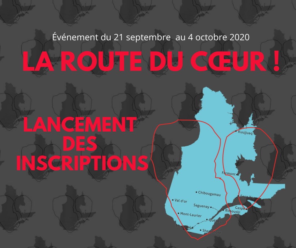 Graphique imagé d'une route de cœur traversant les villes du Québec